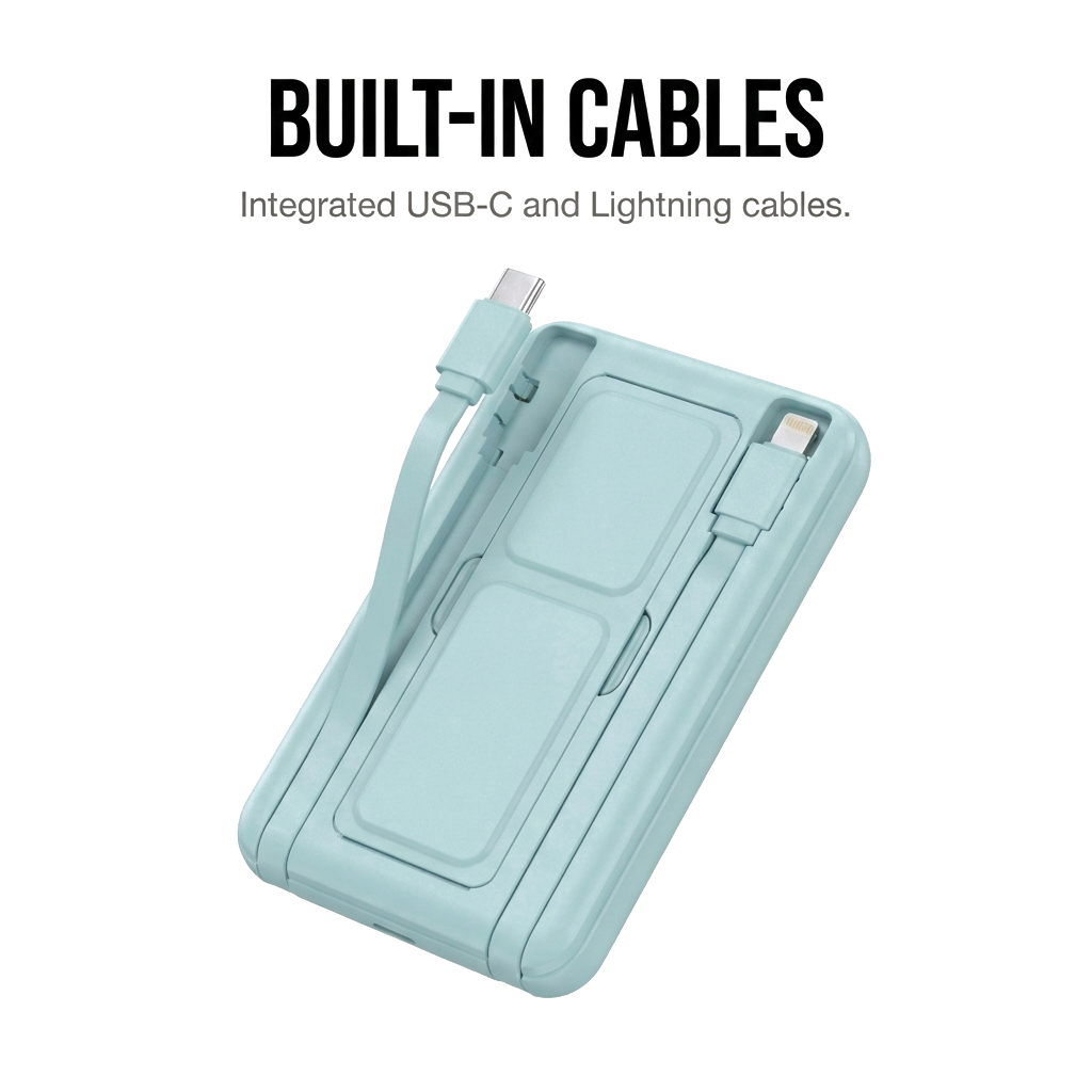 Sekage Power Bank sky blue - built-in cables